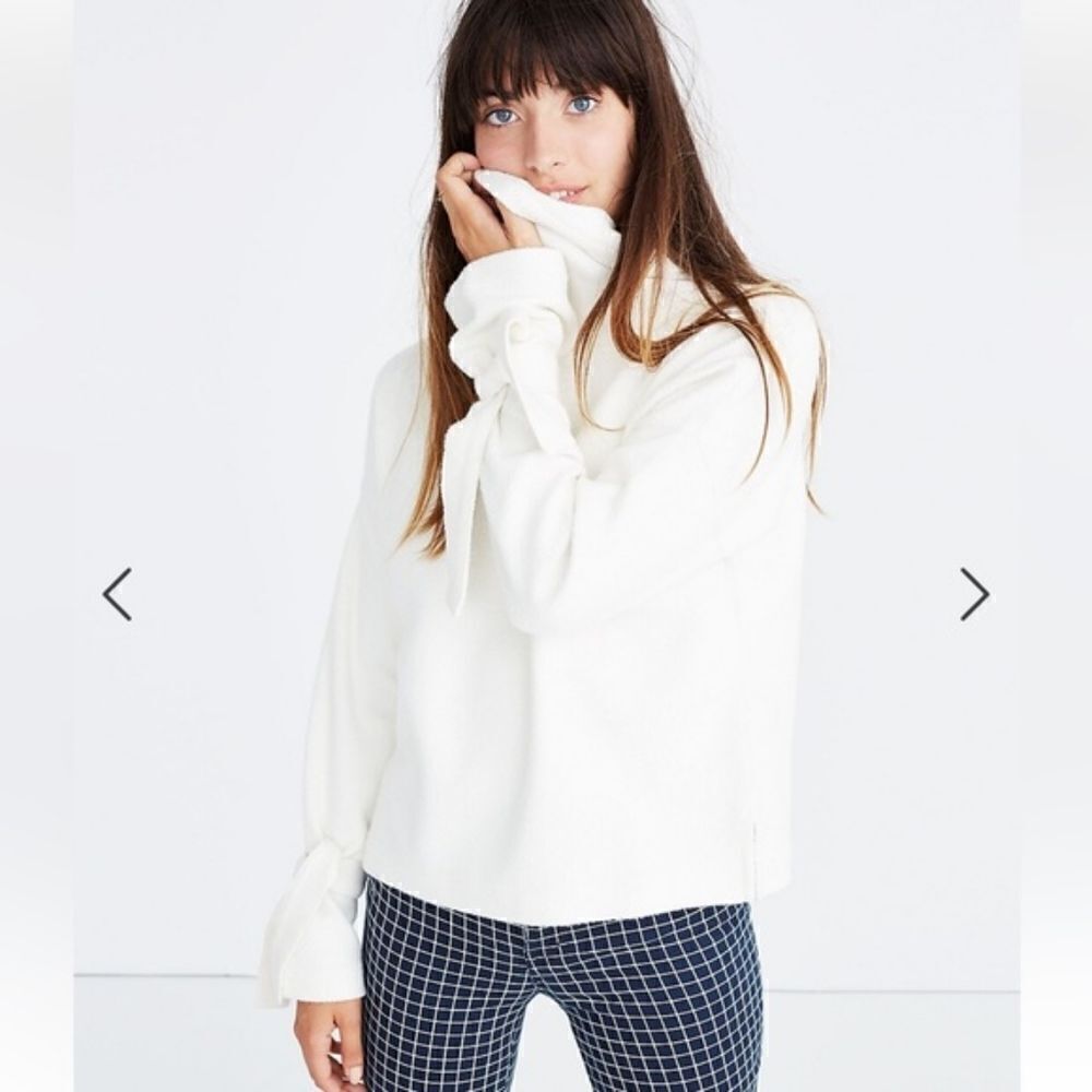 Madewell Mockneck Tie-Cuff Top Cream Size Small Women's Long Sleeve - Picture 8 of 8